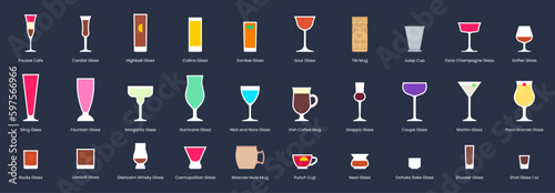 Cocktail glasses set, flat style vector illustration