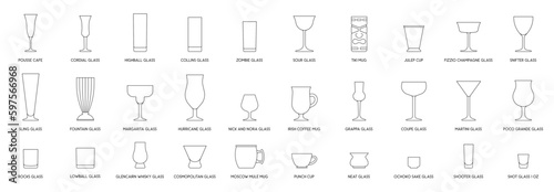 Cocktail glasses set, line style vector illustration