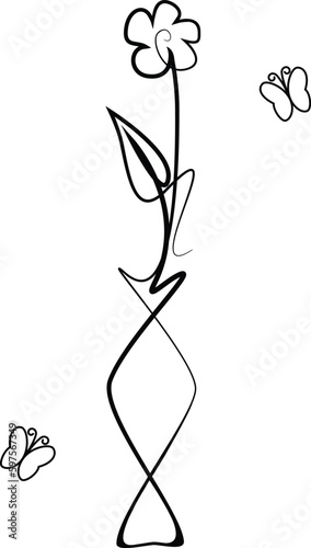 Black and White Doodle Flower Vase With Butterflies