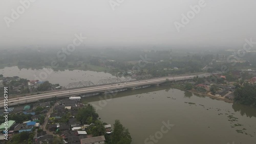 High angle video, Surat Thani Province, near the Tapee River Khao Ban Rim Nam Community Road photo