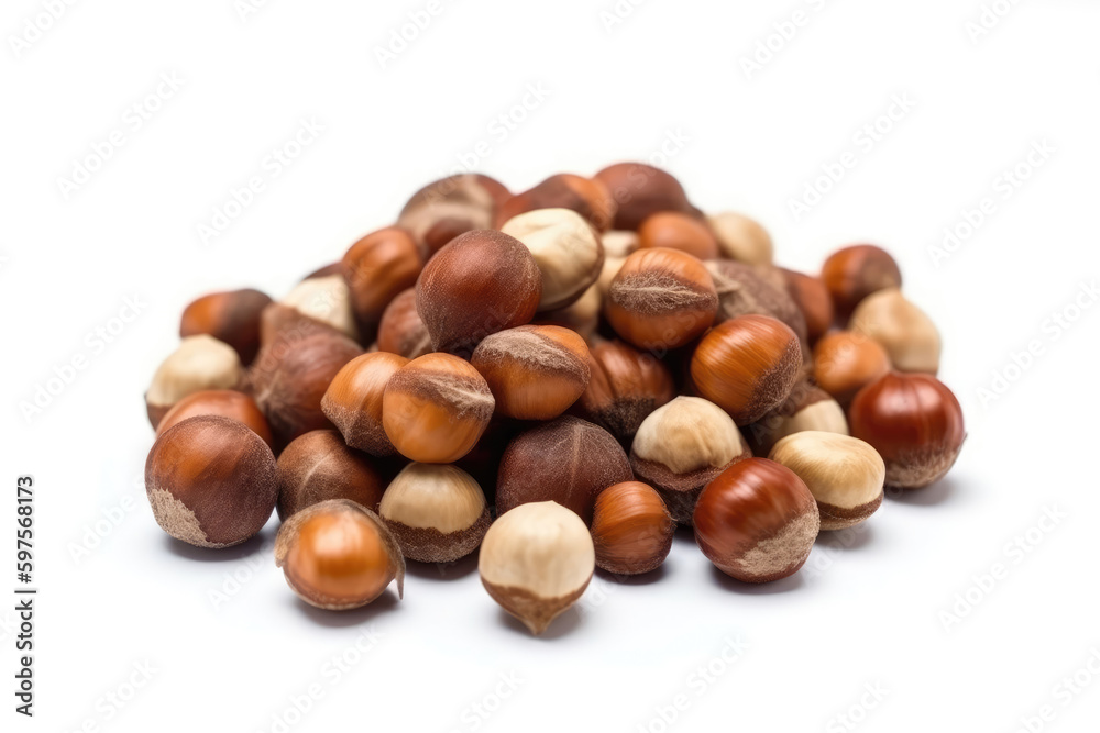Handful Beech Nuts On White Background. Generative AI Handful Beech Nuts On White Background. Generative AI