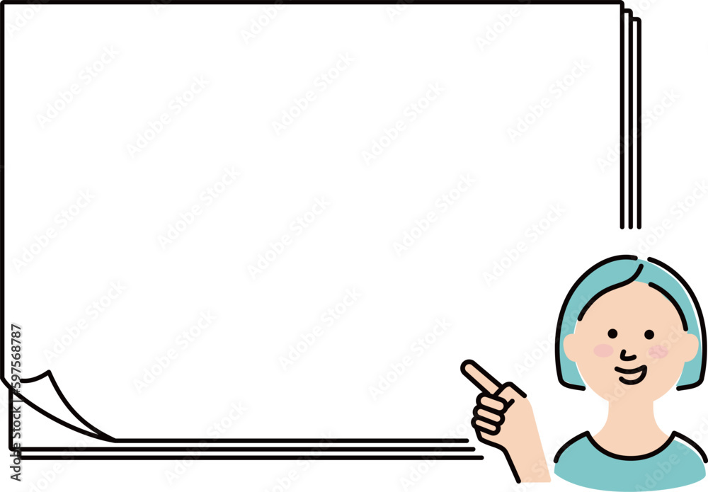 This illustration shows a girl with bobbed hair explaining in front of a large sheet of paper in front of a large sheet of paper. This illustration shows a girl with bobbed hair explaining in front of a large sheet of paper in front of a large sheet of paper.