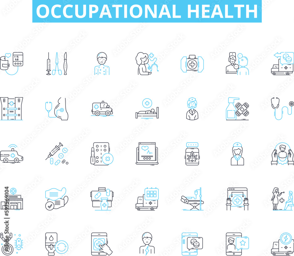 Occupational health linear icons set. Ergonomics, Hazards, Vaccinations, PPE, Wellness, Safety, Compliance line vector and concept signs. Inspection,Rehabilitation,Occupational therapy outline Occupational health linear icons set. Ergonomics, Hazards, Vaccinations, PPE, Wellness, Safety, Compliance line vector and concept signs. Inspection,Rehabilitation,Occupational therapy outline