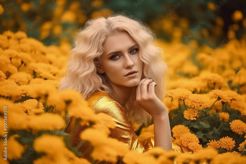 beldade em meio a campo de flores amarelas beldade em meio a campo de flores amarelas