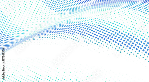 Curved dotted surface with halftone effect by blue and turquoise small squares