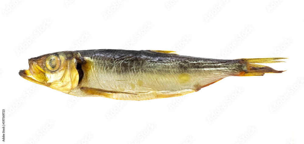 Delicious smoked fish on a white isolated background Delicious smoked fish on a white isolated background