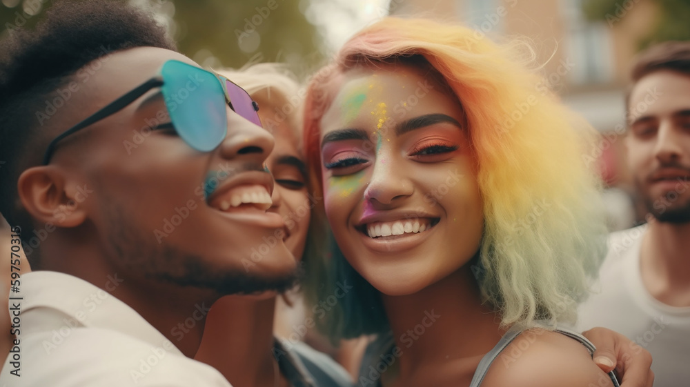 Diverse young friends celebrating gay pride festival - LGBTQ community ...