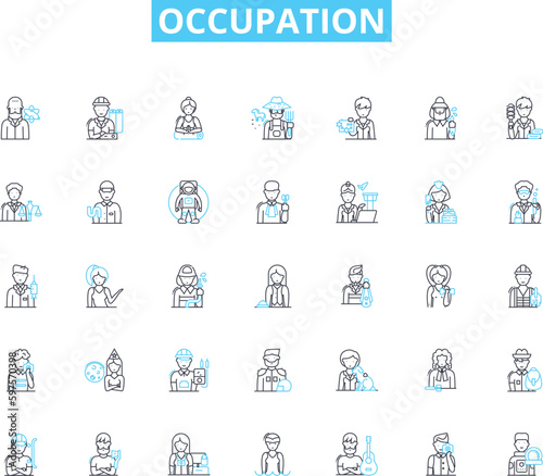 Occupation linear icons set. Doctor, Teacher, Engineer, Accountant, Lawyer, Writer, Chef line vector and concept signs. Gardener,Artist,Musician outline illustrations