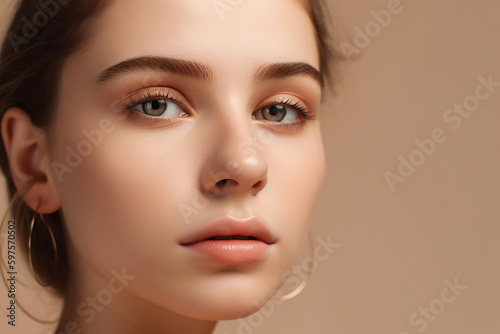 Mulher jovem e bonita com pele fresca limpa. Tratamento facial. Cosmetologia, beleza e spa photo
