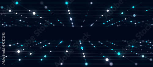 Abstract digital science background. A stream of luminous particles. Big data visualization. 3d rendering.
