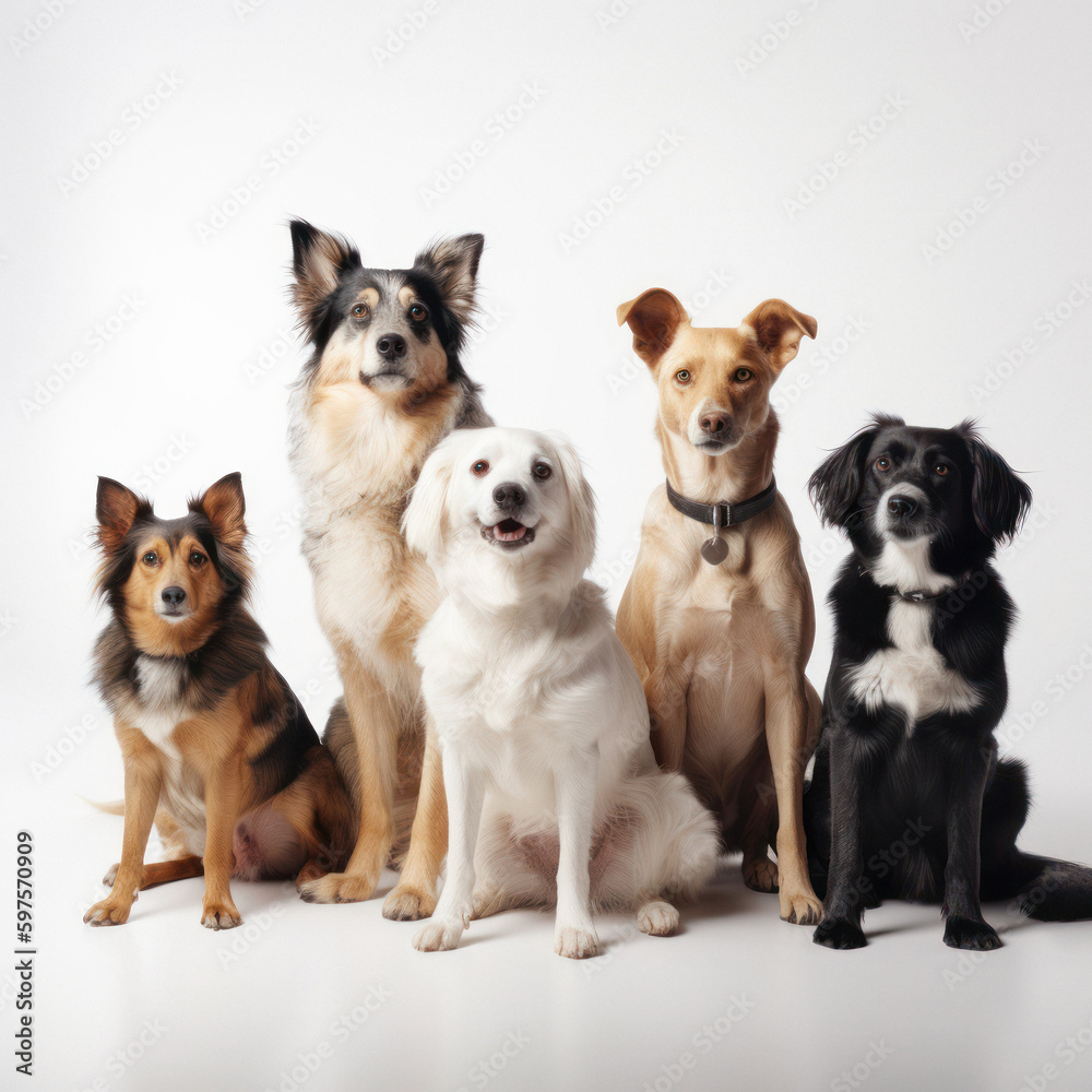 Obraz premium Various Dog Breeds Posing on a White Background