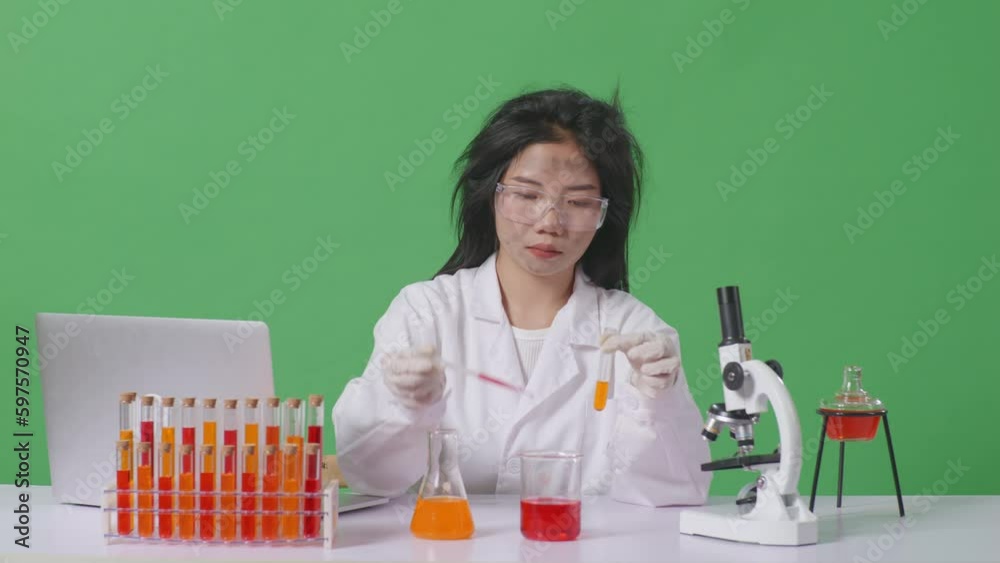 Crazy Asian Woman Scientist Making Experiment With Test Tube And Typing On A Laptop Then Having A Headache On The Table With Microscope In The Green Screen Background Laboratory
Crazy Asian Woman Scientist Making Experiment With Test Tube And Typing On A Laptop Then Having A Headache On The Table With Microscope In The Green Screen Background Laboratory