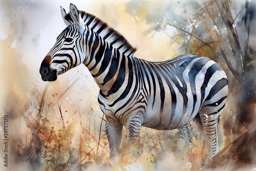 Beautiful zebra on a colored light background. Generative AI.