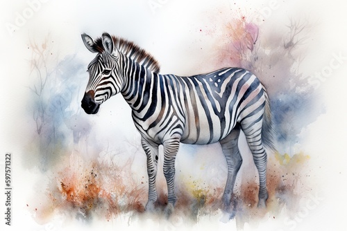 Beautiful zebra on a colored light background. Generative AI.