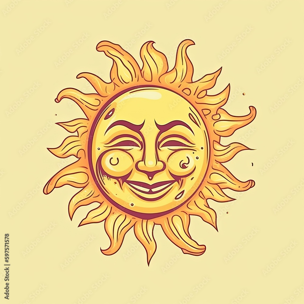 Illustration of a sun with face on a colored background. Generative AI Illustration of a sun with face on a colored background. Generative AI
