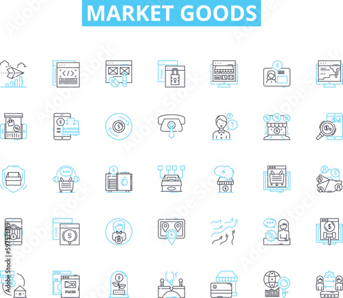 market goods linear icons set. Products, Sales, Consumption, Retail, Merchandise, Supply, Demand line vector and concept signs. Distribution,Inventory,Wares outline illustrations © Nina