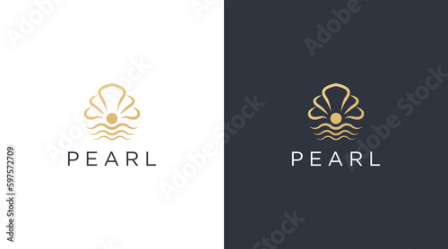 luxury and elegant pearl in clam sea shell logo design template
