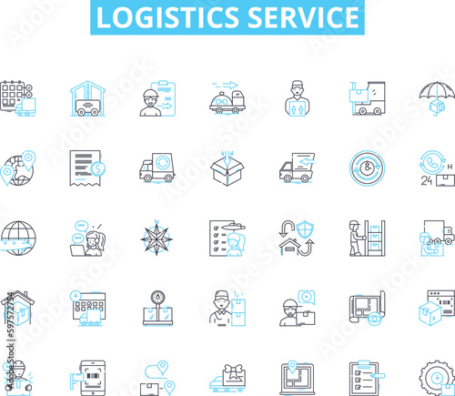 Logistics service linear icons set. Transportation, Warehousing, Distribution, Supply-chain, Inventory, Freight, Shipping line vector and concept signs. Export,Import,Customs outline illustrations