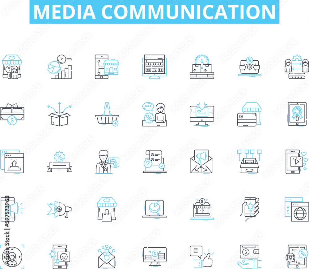 Media communication linear icons set. Broadcasting, Journalism, Advertising, Publicity, Messaging, Content, Propaganda line vector and concept signs. Outreach,Narrative,Multimedia outline Media communication linear icons set. Broadcasting, Journalism, Advertising, Publicity, Messaging, Content, Propaganda line vector and concept signs. Outreach,Narrative,Multimedia outline