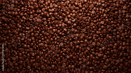 Roasted coffee beans on a flat background. 3d rendering
