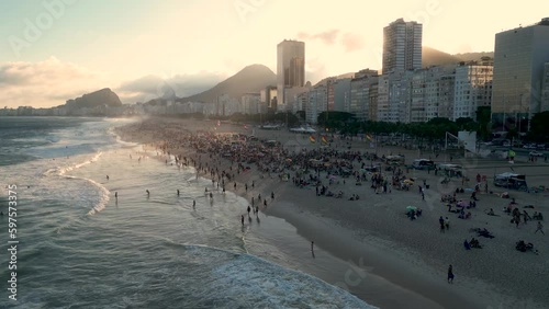 Copacabana Beach in Rio de Janeiro on Sunset