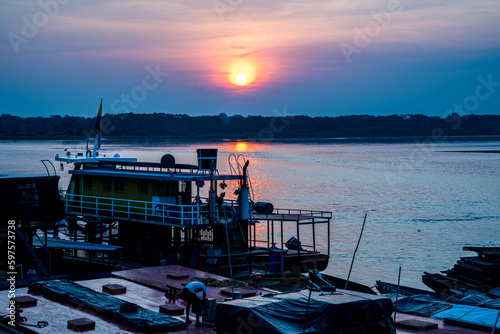 Sunset in pier of San Juan de Guaviare in Colombia