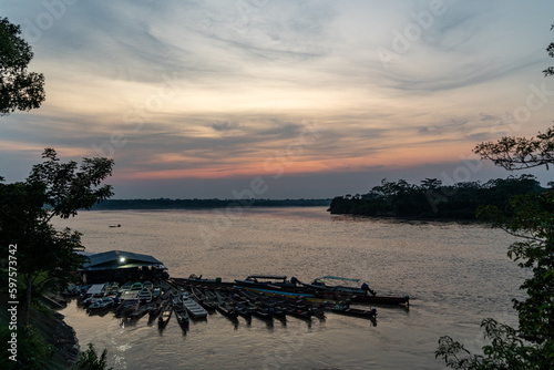 Sunset in pier of San Juan de Guaviare in Colombia