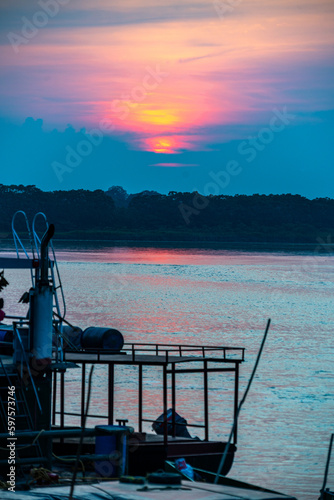 Sunset in pier of San Juan de Guaviare in Colombia