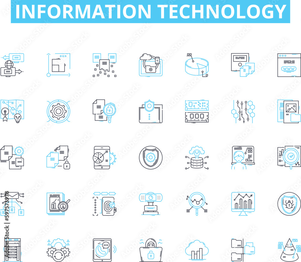Information technology linear icons set. Digital, Nerk, Cloud, Cybersecurity, Coding, Analytics, Web line vector and concept signs. Database,Hardware,Software outline illustrations