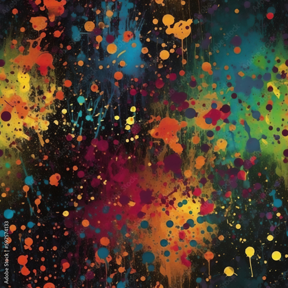 Seamless random colorful spray paint splatter, dots apart from each other small and defined texture., tile Created using AI.