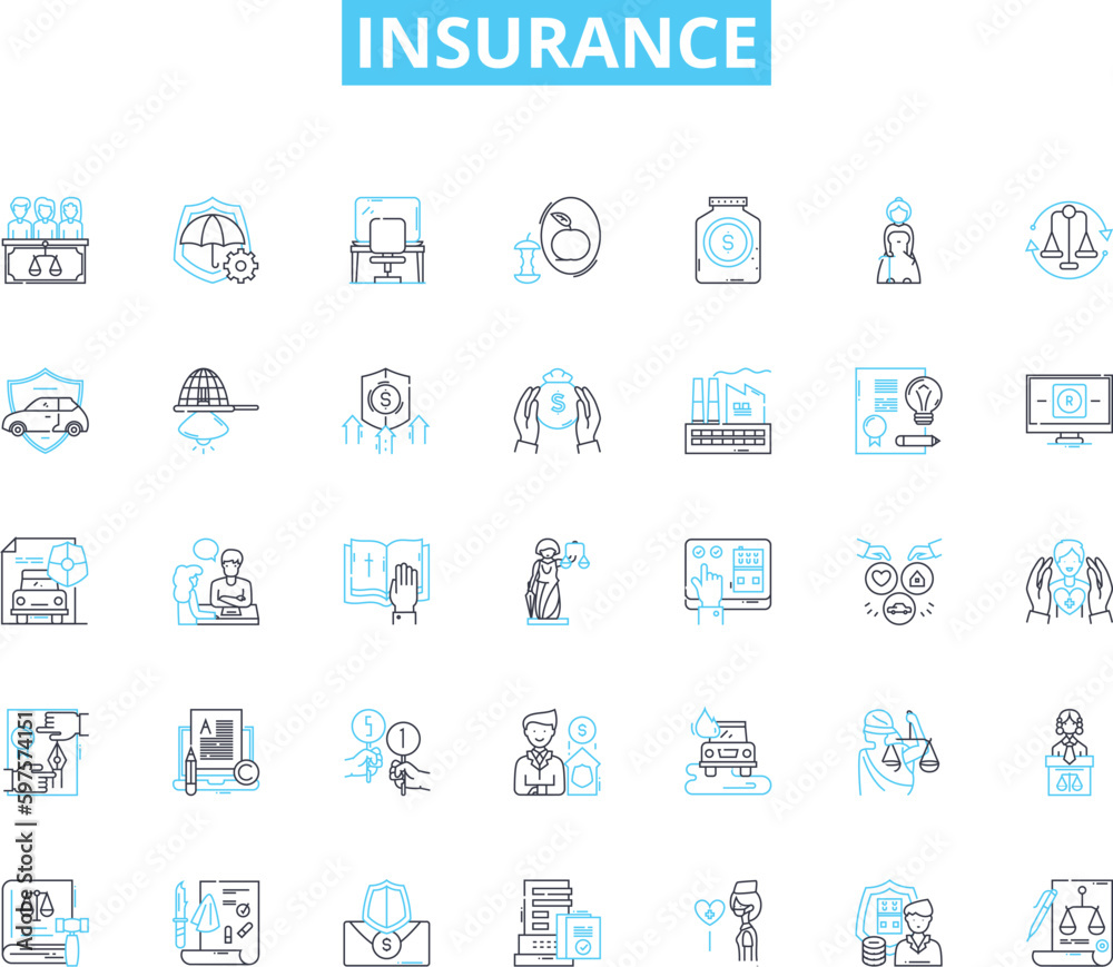Insurance linear icons set. Coverage, Premium, Liability, Claim, Policy, Deductible, Protection line vector and concept signs. Accident,Risk,Reimbursement outline illustrations Insurance linear icons set. Coverage, Premium, Liability, Claim, Policy, Deductible, Protection line vector and concept signs. Accident,Risk,Reimbursement outline illustrations