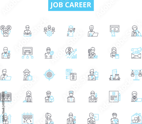Job career linear icons set. Advancement, Ambition, Aspiration, Balance, Benefits, Challenge, Collaboration line vector and concept signs. Commitment,Compensation,Development outline illustrations