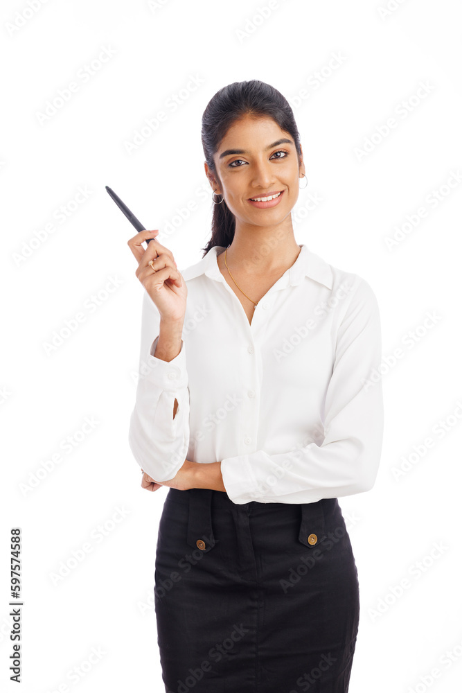 Beautiful young business woman posing with pen isolated on white. Beautiful young business woman posing with pen isolated on white.