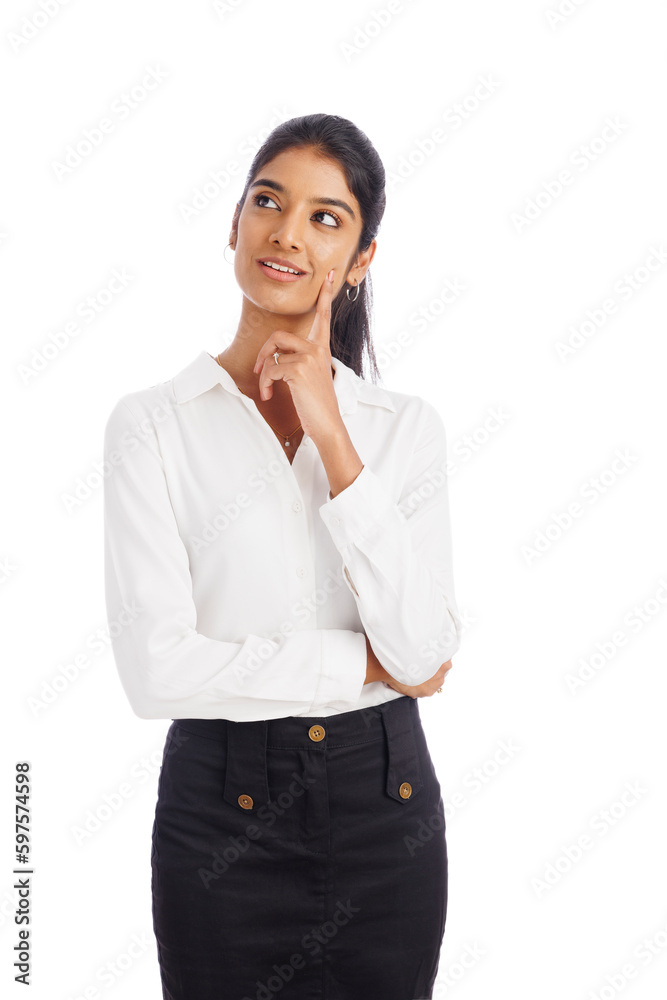 Thinking Indian young business woman isolated on white. Thinking Indian young business woman isolated on white.