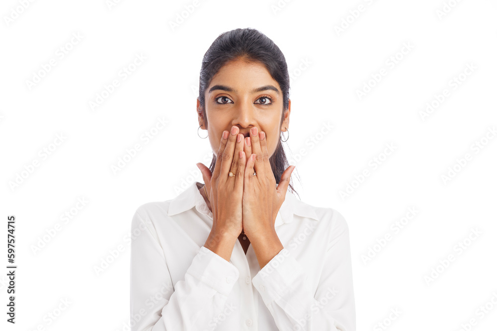 Surprised young business woman's portrait isolated on white. Surprised young business woman's portrait isolated on white.