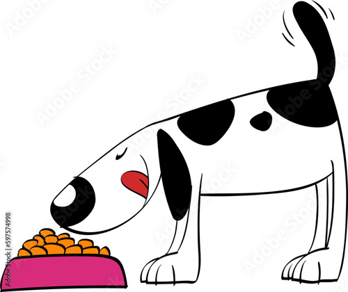 Black and white happy dog smacking cute active and friendly vector ready for print cartoon style close front view