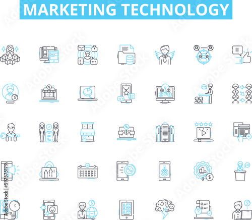 Marketing technology linear icons set. Analytics  Automation  Chatbot  Content  Conversion  CRM  Data line vector and concept signs. Digital Email Engagement outline illustrations