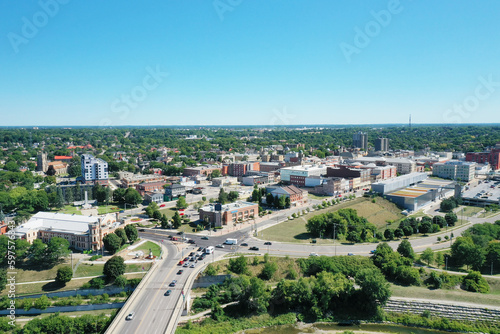Aerial of Brantford  Ontario  Canada on summer morning