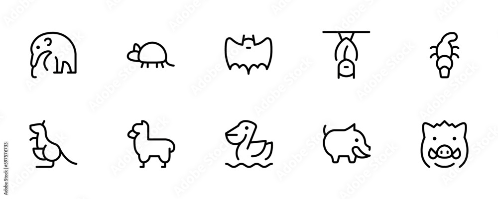 mammals icon. bat, duck, elephant, insect icon flat vector and illustration, graphic, editable stroke. Suitable for website design, logo, app, template, and ui ux.