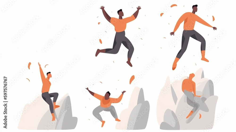 Personagem de homem alegre está subindo no céu, com os braços estendidos e um grande sorriso no rosto, ilustração vetorial Personagem de homem alegre está subindo no céu, com os braços estendidos e um grande sorriso no rosto, ilustração vetorial
