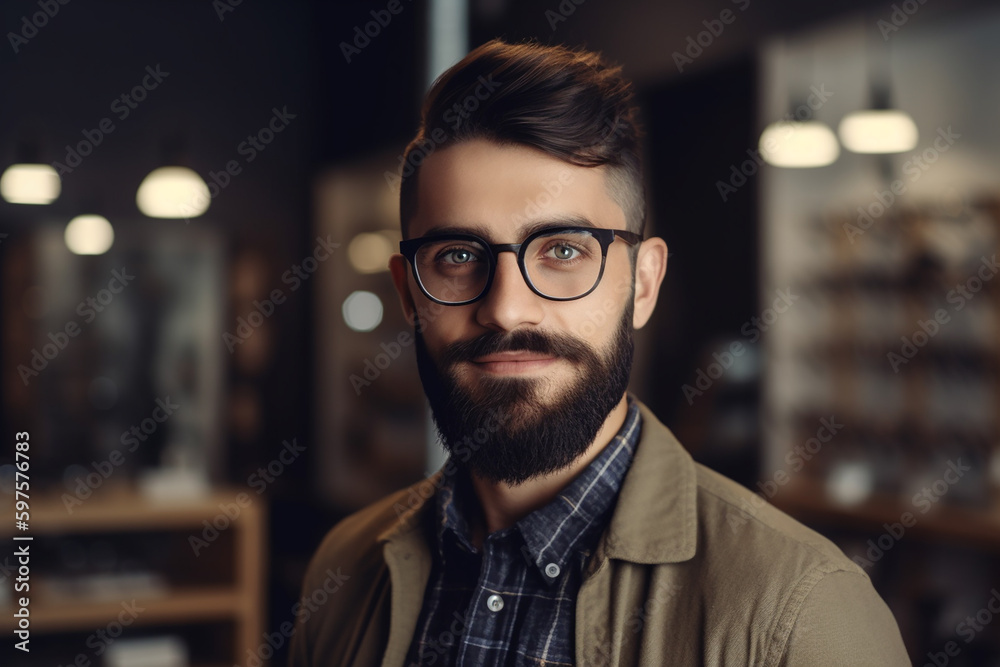 homem na ótica mostrando óculos homem na ótica mostrando óculos