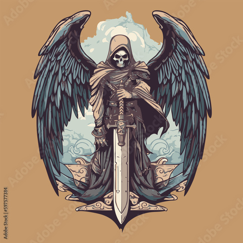 Grim reaper with a sword in his hands. Vector illustration