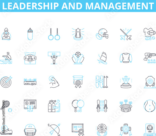Leadership and management linear icons set. Visionary, Empowerment, Delegation, Teamwork, Accountability, Communication, Integrity line vector and concept signs. Motivation,Inspiration,Direction