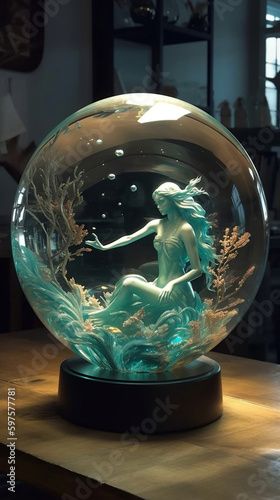 mermaid statue in a crystal glass
