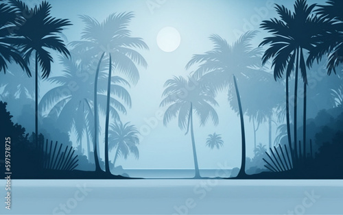 gray blue palms on pastel blue background with copy space 