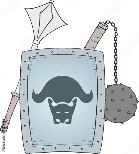 Medieval shield and weapons