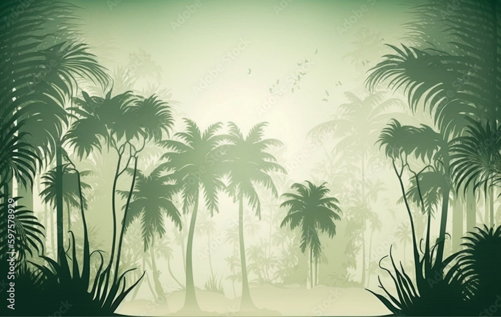 Obraz premium pastel green palms on light green background with copy space