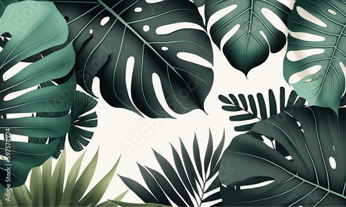 green leaves on white background with copy space 