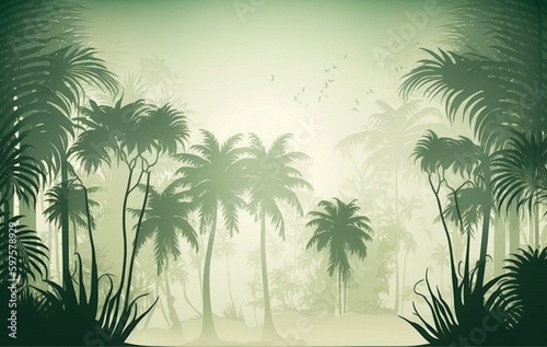 pastel green palms on light green background with copy space
