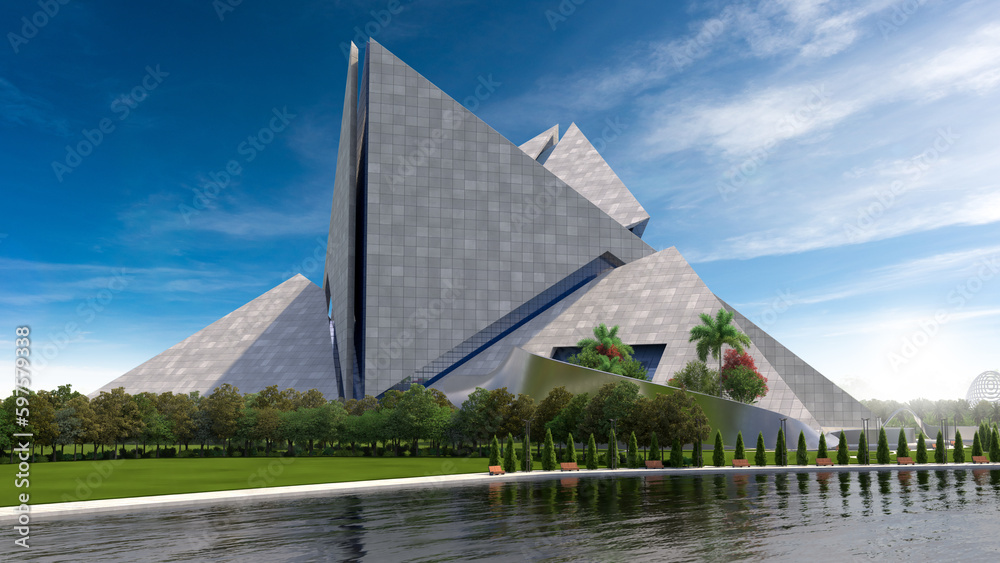 Fototapeta premium Futuristic Triangular Architecture Aerial